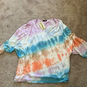 T Party Fashion Tie-Dye Long Sleeve Top - Blue, Orange, Pink